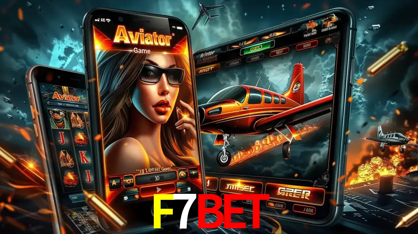 O popular jogo de apostas Aviator exibido em vários celulares e tablets, mostrando a interface emocionante e a ação de voo disponíveis para jogar agora no F7BET.
