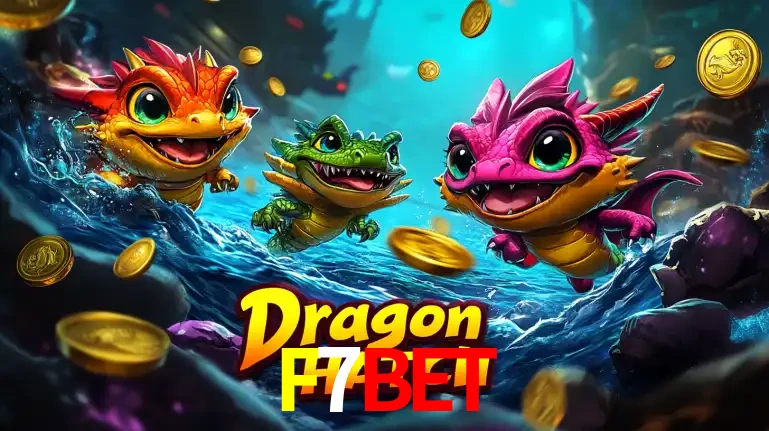 Arte promocional do jogo Dragon Hatch com três adoráveis dragões bebês nadando entre moedas de ouro, um dos slots mais divertidos para jogar no cassino F7BET.