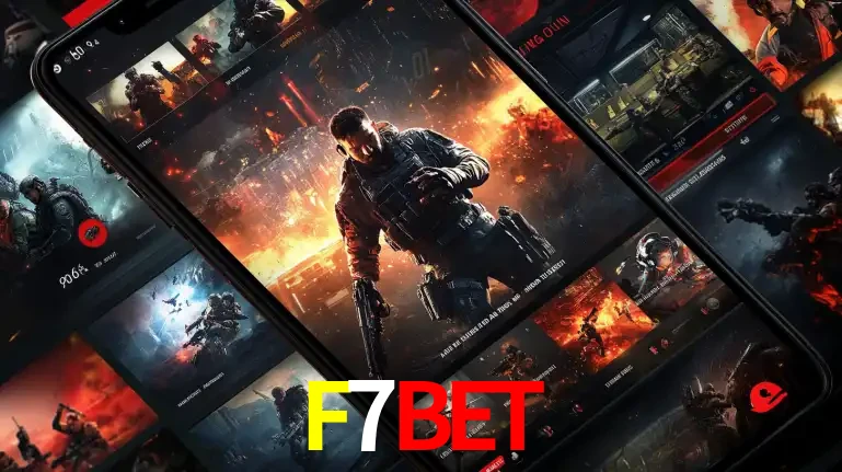 Tela de um celular exibindo uma galeria de jogos de tiro com temática militar, mostrando a variedade de e-sports disponíveis para apostas na plataforma de entretenimento F7BET.