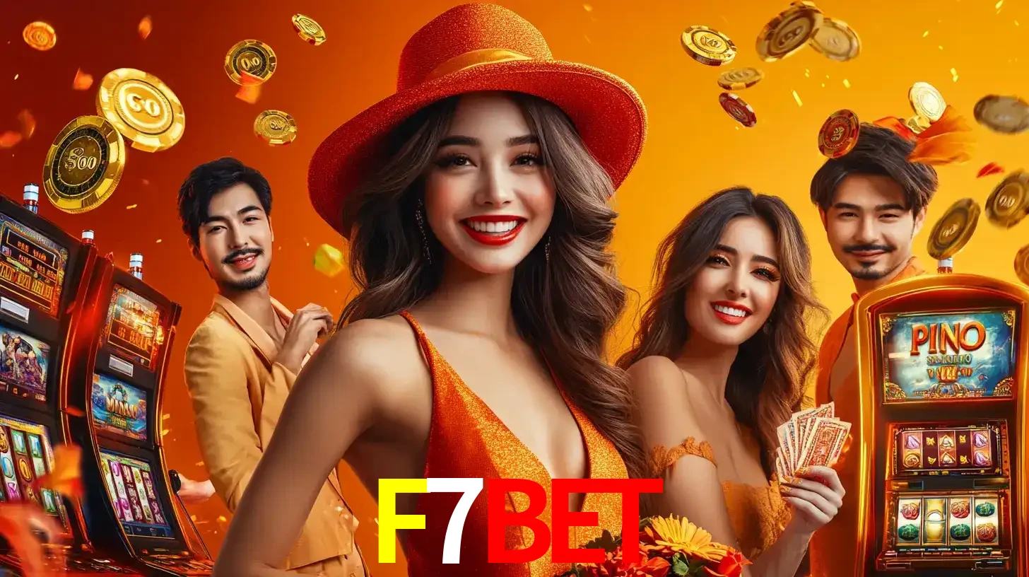 Grupo de amigos asiáticos sorrindo e se divertindo com máquinas de caça-níqueis em um ambiente festivo, celebrando suas vitórias nos jogos de cassino do F7BET.
