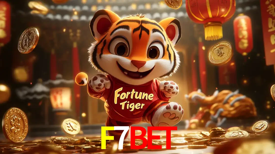 O alegre personagem do Fortune Tiger correndo sobre um caminho de moedas de ouro, simbolizando os grandes prêmios e a diversão do popular jogo de slot do F7BET.