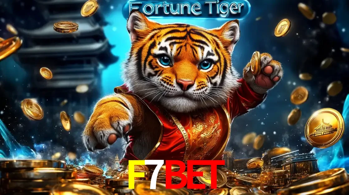 Imagem promocional do jogo de slot Fortune Tiger, com um tigre majestoso em traje tradicional cercado por uma fortuna em moedas de ouro, disponível agora no cassino F7BET.